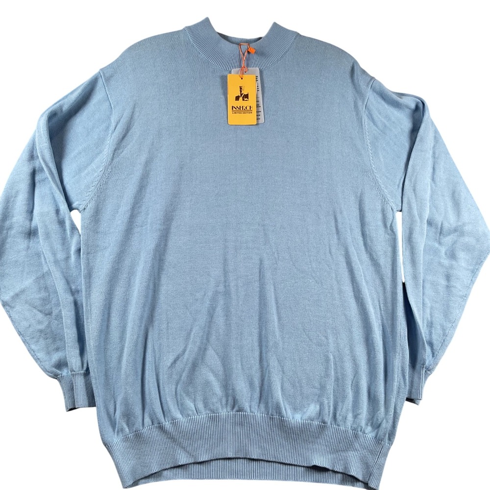 Inserch Men's Light Blue Mock Neck Sweater‎ Long Sleeve Pullover Size XL